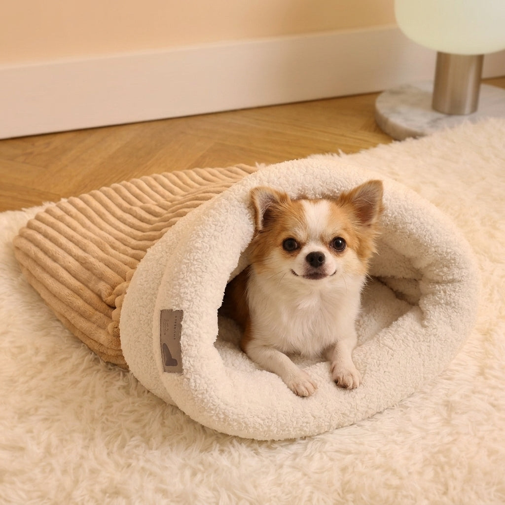 Cozy Nest Pet Sleeping Bag for Cats & Dogs – Soft Plush Cave Bed