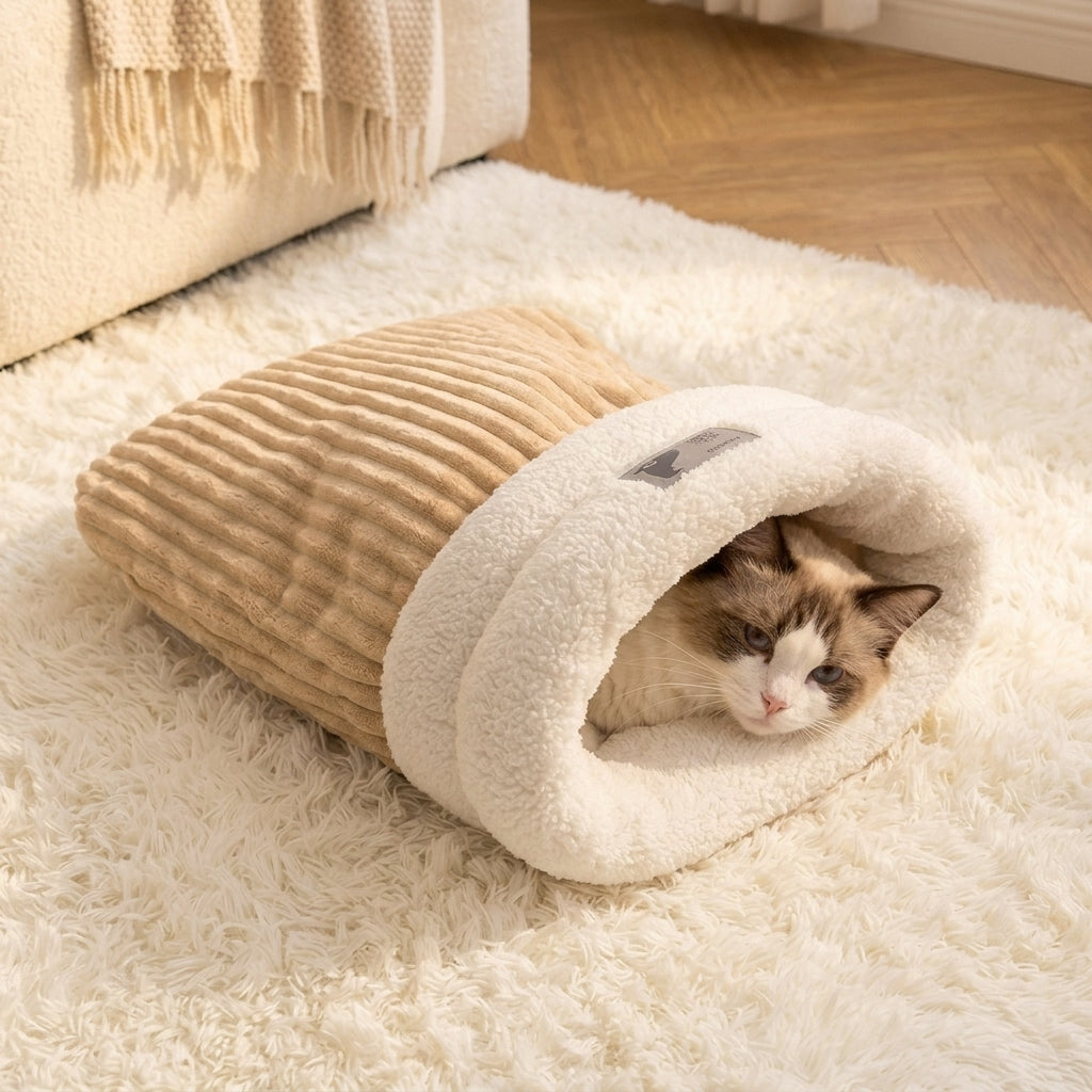 Cozy Nest Pet Sleeping Bag for Cats & Dogs – Soft Plush Cave Bed