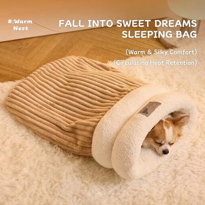 Cozy Nest Pet Sleeping Bag for Cats & Dogs – Soft Plush Cave Bed