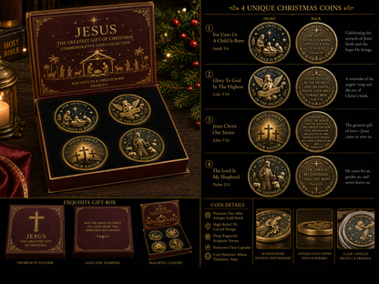 ✝️ Jesus Christmas Commemorative Coin Set | 4‑Piece Faith Collectible Coins Premium Magnetic Gift Box