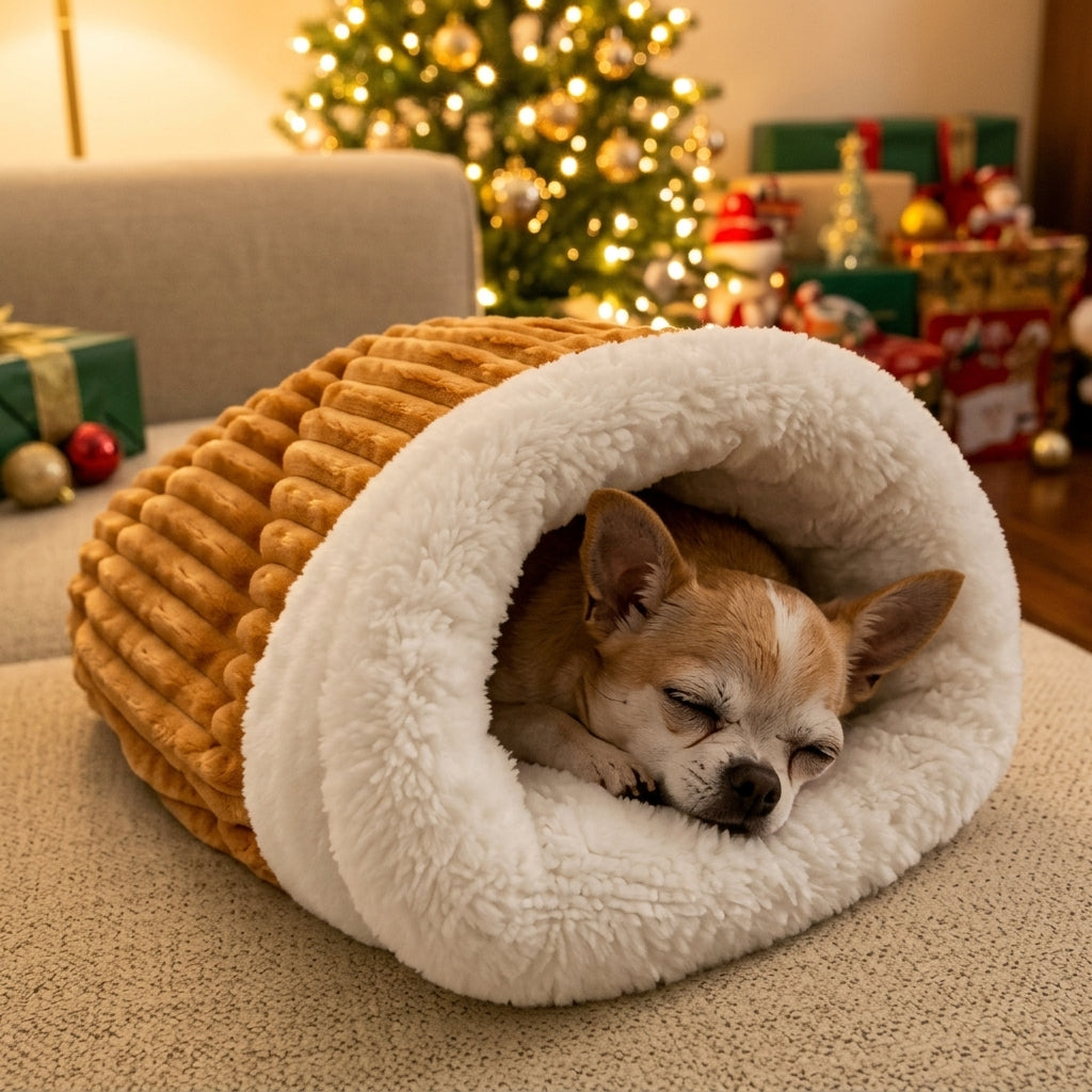 Cozy Nest Pet Sleeping Bag for Cats & Dogs – Soft Plush Cave Bed