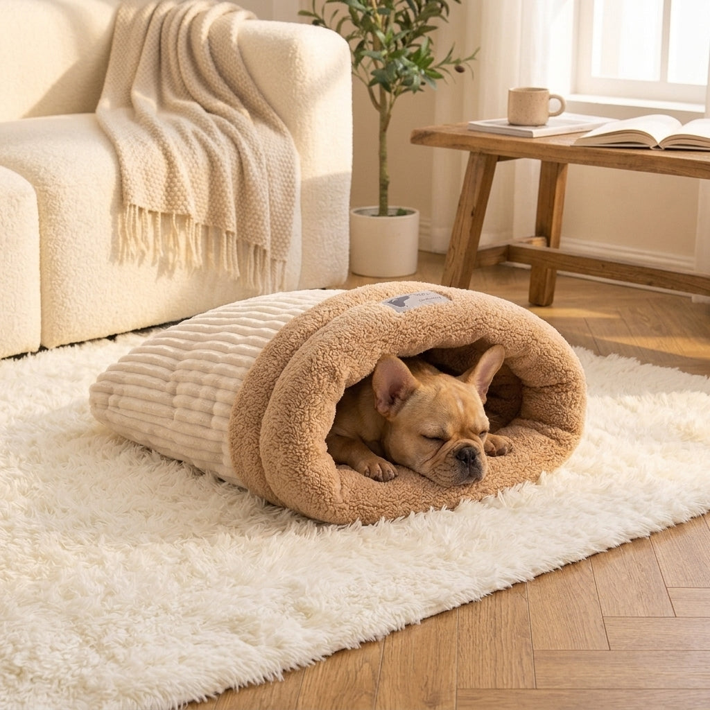 Cozy Nest Pet Sleeping Bag for Cats & Dogs – Soft Plush Cave Bed