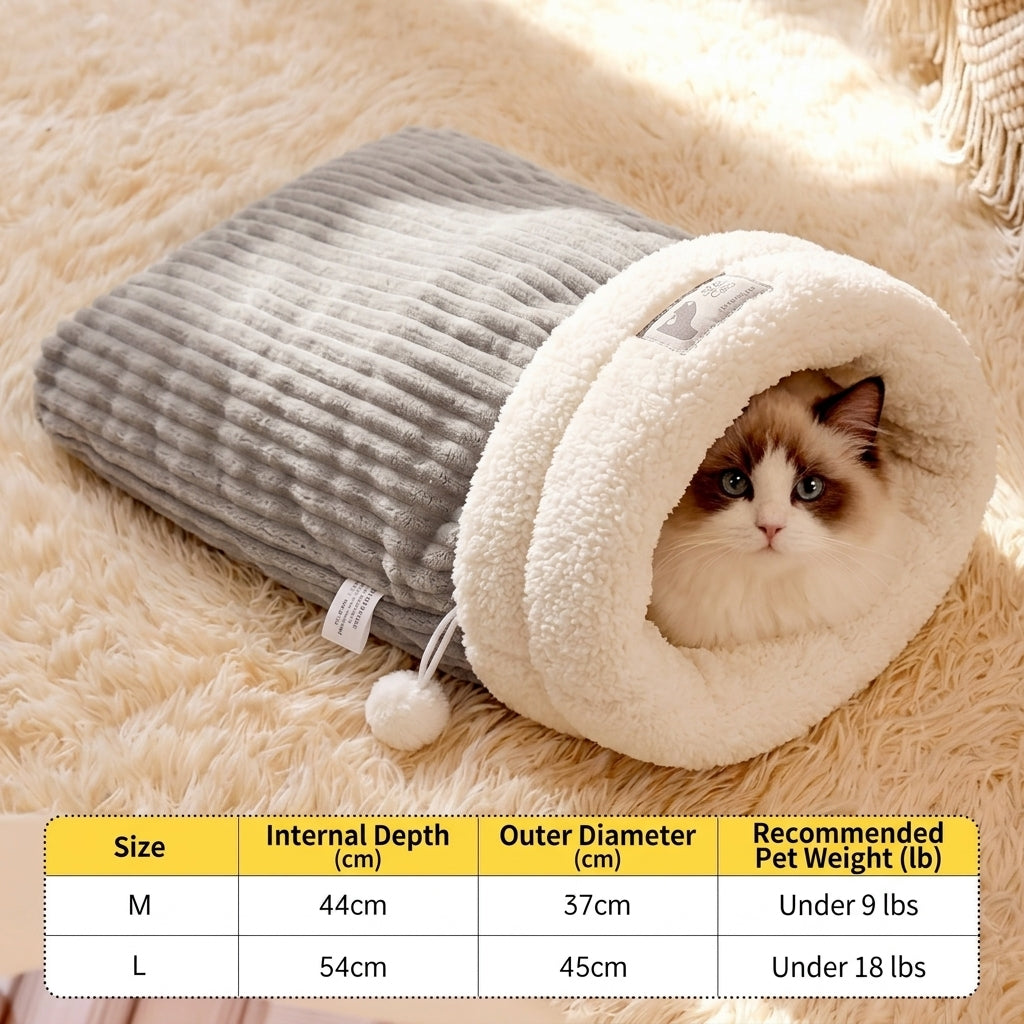 Cozy Nest Pet Sleeping Bag for Cats & Dogs – Soft Plush Cave Bed