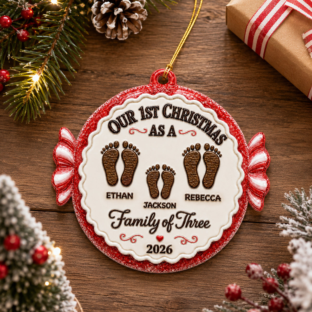 👣 Our 1st Christmas As A Family Personalized Ornament