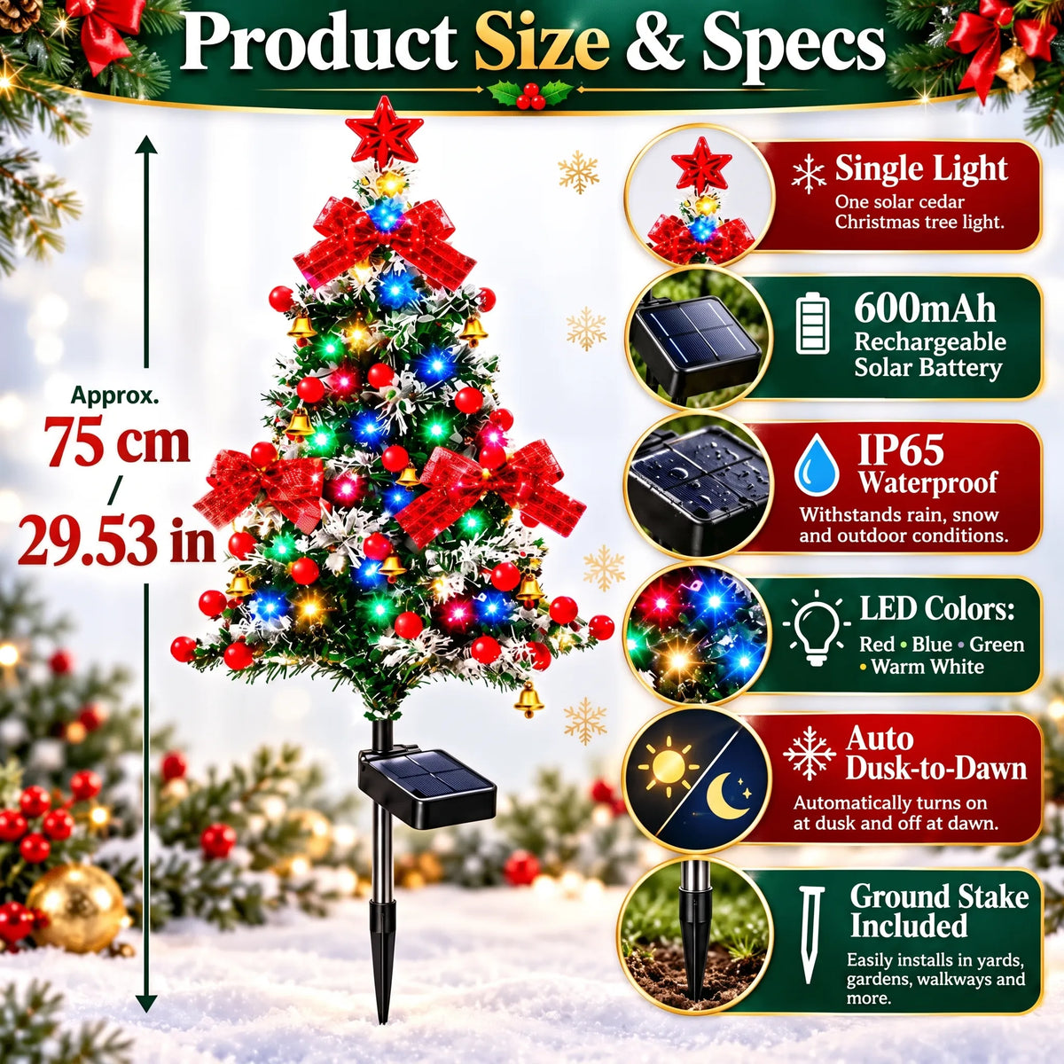 Last Day Promotion! 🔥 Solar Cedar Christmas Tree Lights| Festive Outdoor Holiday Decor