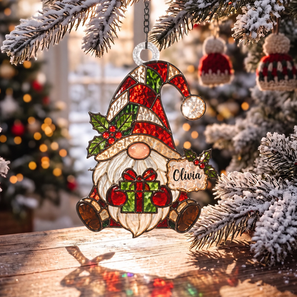 Personalized Christmas‑themed Stained Glass Ornament – Custom Name Suncatcher Tree Decoration 🌈