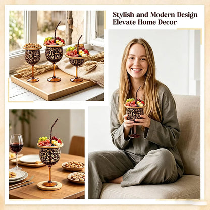 Leopard Print Glass Gift Set Stemmed Wine Glasses with Charcuterie Board