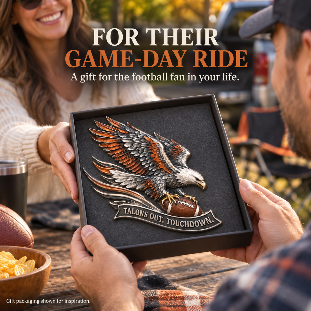🦅 "Talons Out. Touchdown!" Premium Metal Eagle Car Emblem 5.9“*5.9” | The Ultimate Football Fan Decal