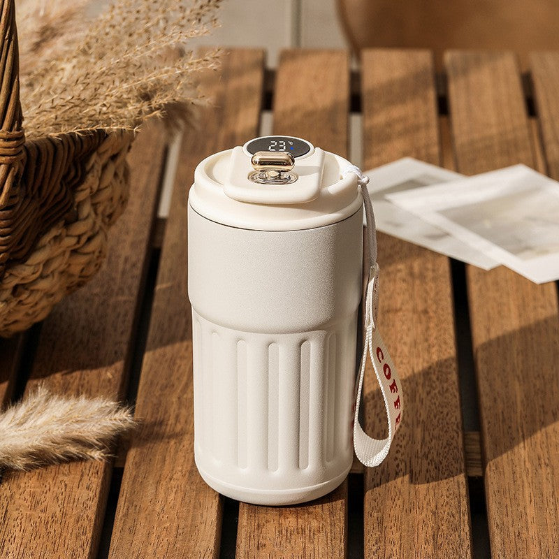 Smart Temperature Display Travel Mug – 450ml Insulated Coffee Cup with Carry Strap