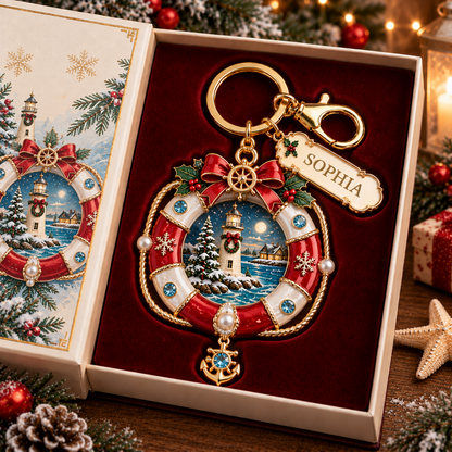 🎄 Personalized Coastal Christmas Keychain