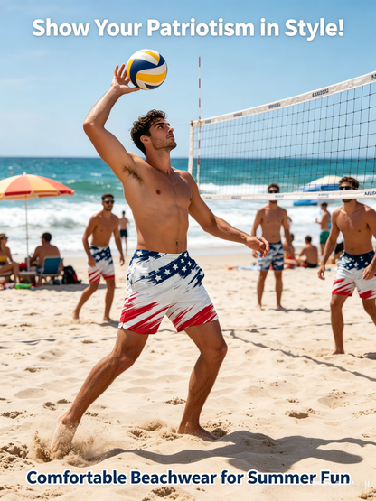 Men's American Flag Beach Shorts – Quick-Dry Drawstring Swim Trunks | Patriotic Summer Essential