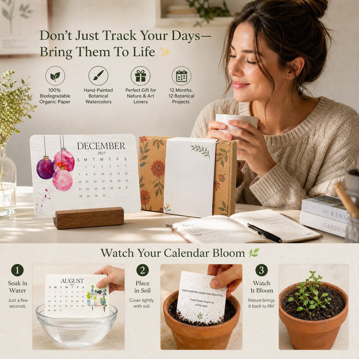 The 2027 Living Botanical Desk Calendar | Hand-Painted Eco Art Edition