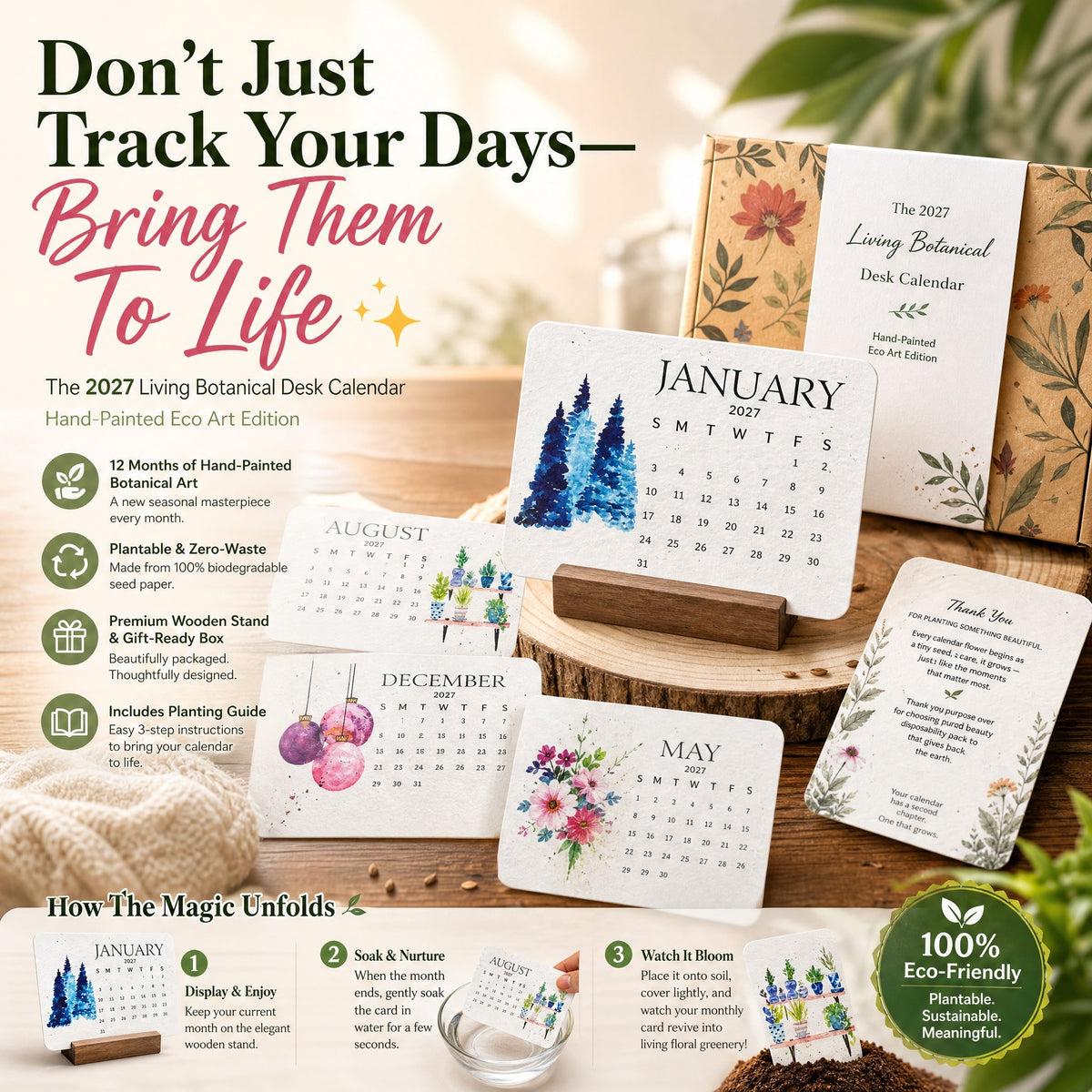 The 2027 Living Botanical Desk Calendar | Hand-Painted Eco Art Edition