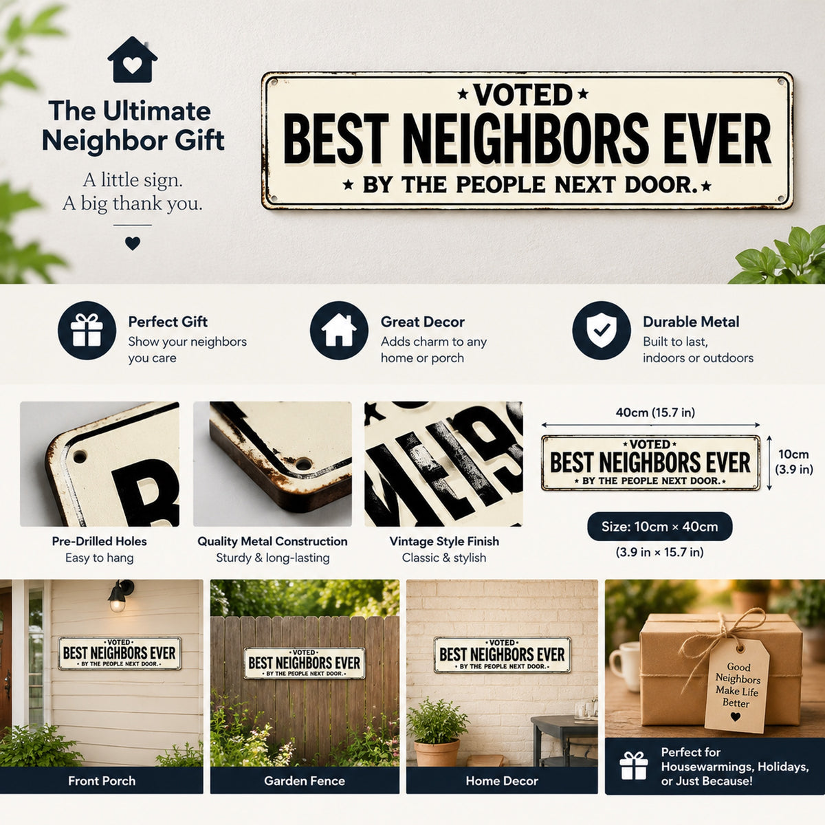 "Voted Best Neighbors Ever" Funny Metal Sign | The Ultimate Neighbor Gift 🏡✨
