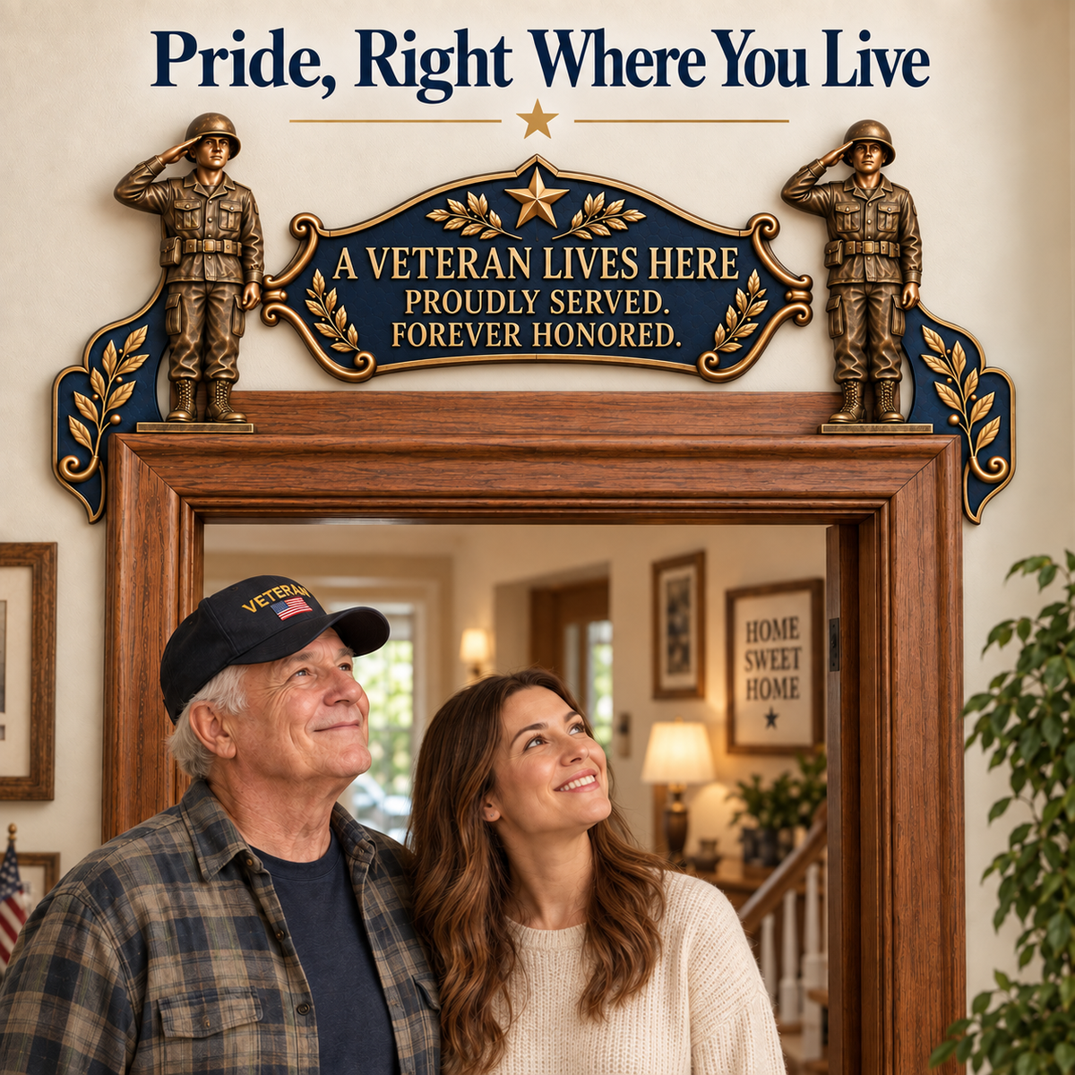 "A Veteran Lives Here" - Proudly Served 3-Piece Door Frame Decor Set 🇺🇸 | Honor Their Service Everyday
