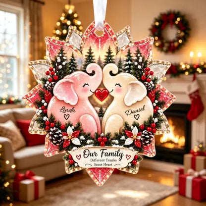 Personalized Elephant Family Sea Glass Style Christmas Ornament
