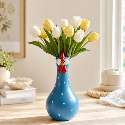 Chicken Resin Vase, Farmhouse Polka Dot Flower Holder, Farmhouse Kitchen Decor