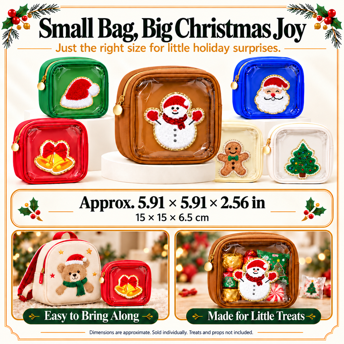🎄🎁 Christmas Mini Treat Bag – Clear Window Zipper Pouch, 6 Festive Styles to Choose From ✨CHRISTMAS MINI