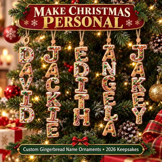 Christmas Gingerbread Letter Ornaments with Name, 2026 Stocking Tags, Keepsake ornaments