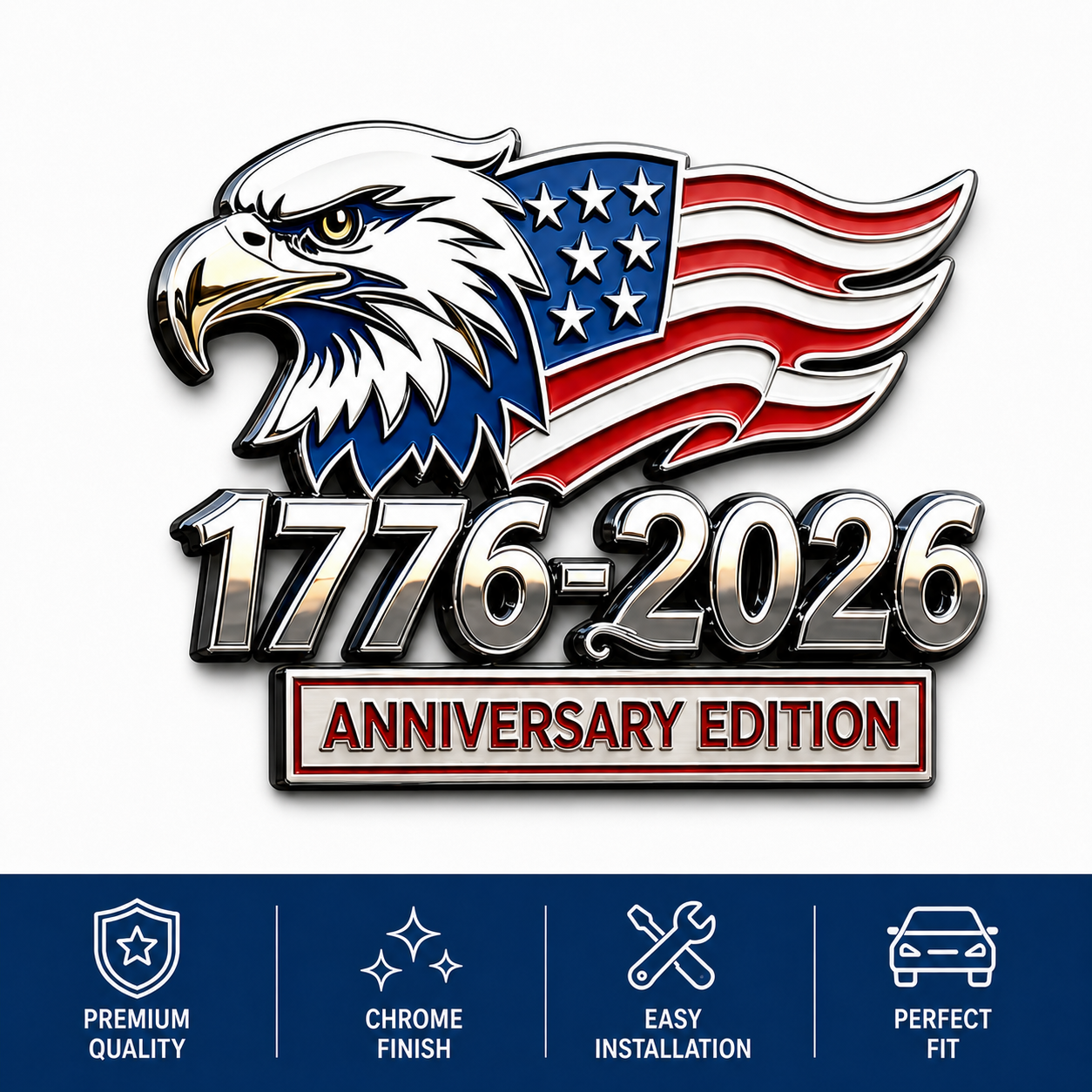 🦅1776–2026 American 250th Anniversary Eagle & Flag Metal Car Emblem