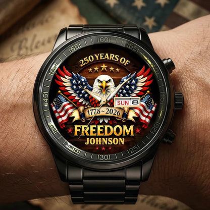 🔥49% OFF NOW - Personalized "250 Years of Freedom" Commemorative Men's Watch | Custom Family Name Eagle Timepiece