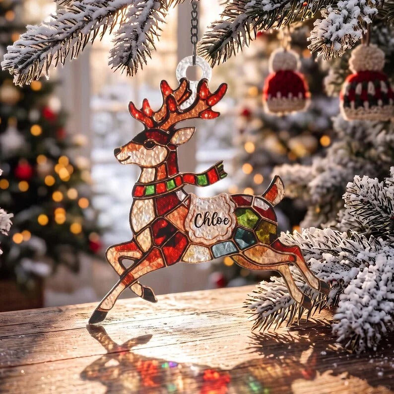 Personalized Christmas‑themed Stained Glass Ornament – Custom Name Suncatcher Tree Decoration 🌈