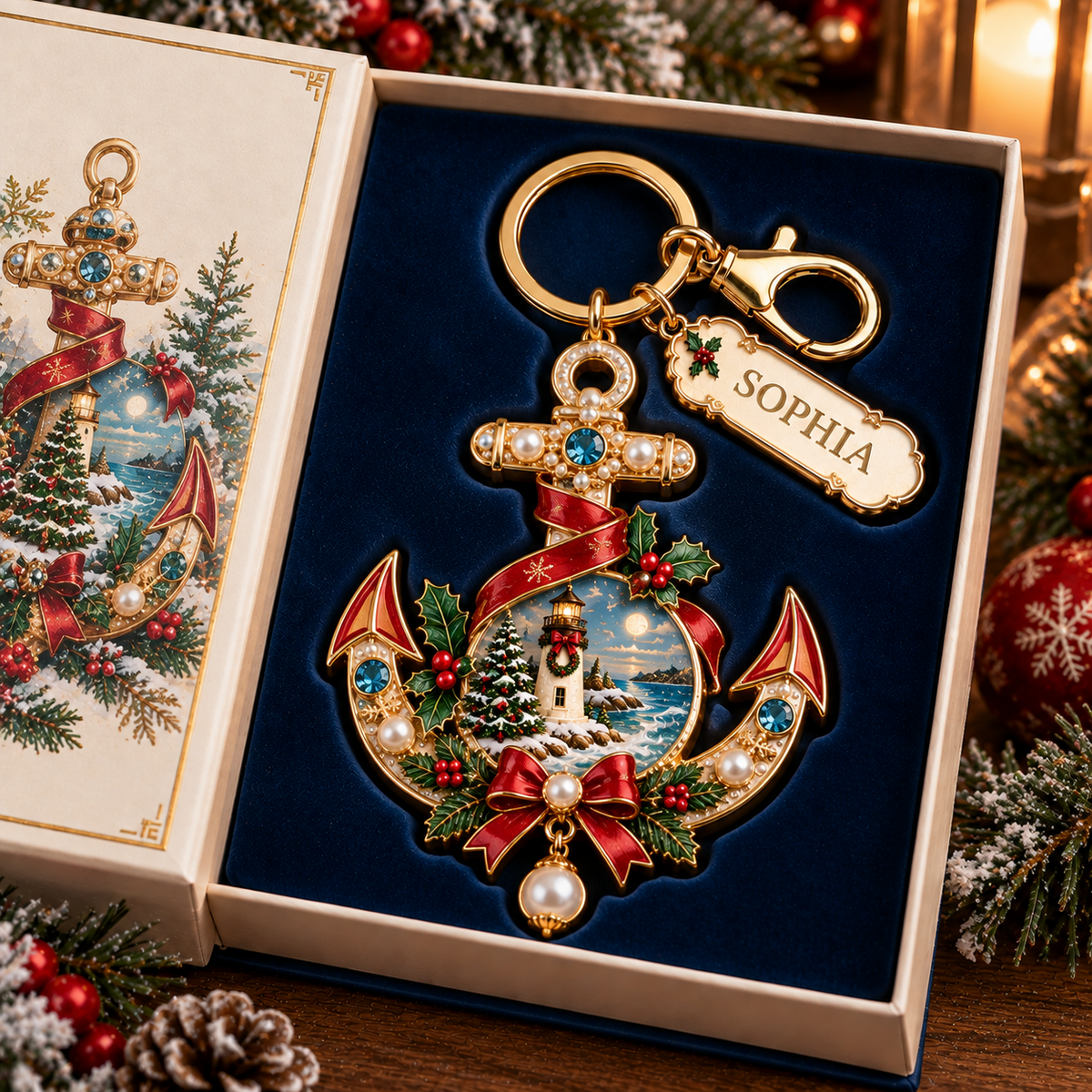 🎄 Personalized Coastal Christmas Keychain