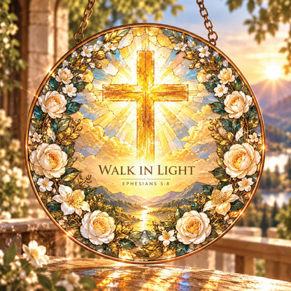 Christian Stained Glass Suncatcher – Faith Window Hanging Ornament with Bible Verse