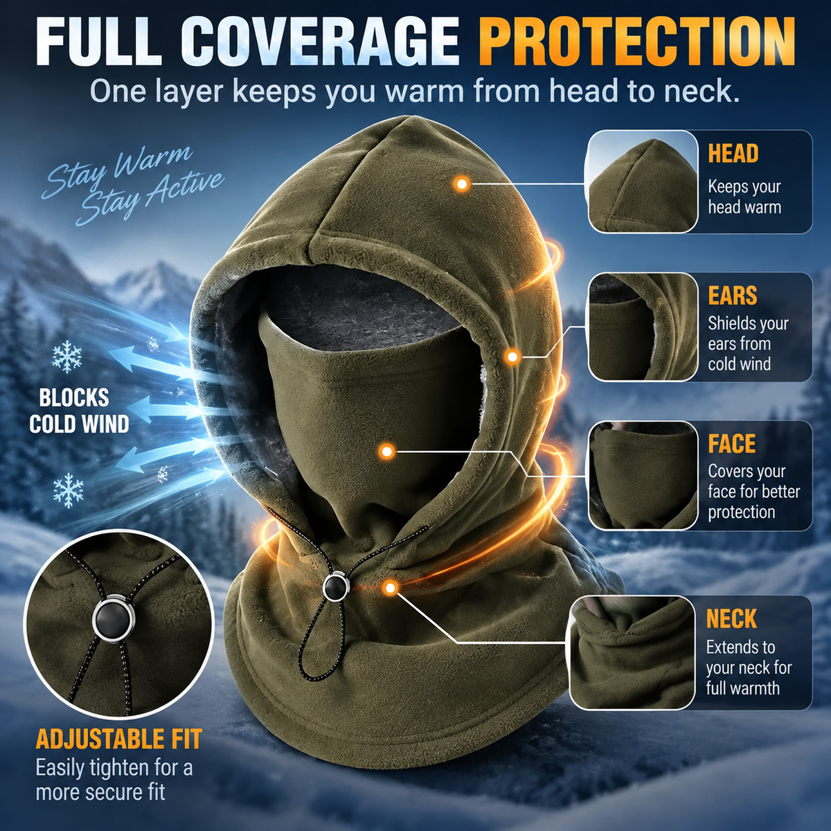 ❄️ 3-in-1 Winter Thermal Balaclava – Windproof Face Mask, Neck Warmer & Hat