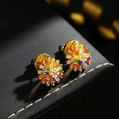 ✨ ✨ Colorful Firework Stud Earrings – Cubic Zirconia, 18K Plated, Festive 🎆