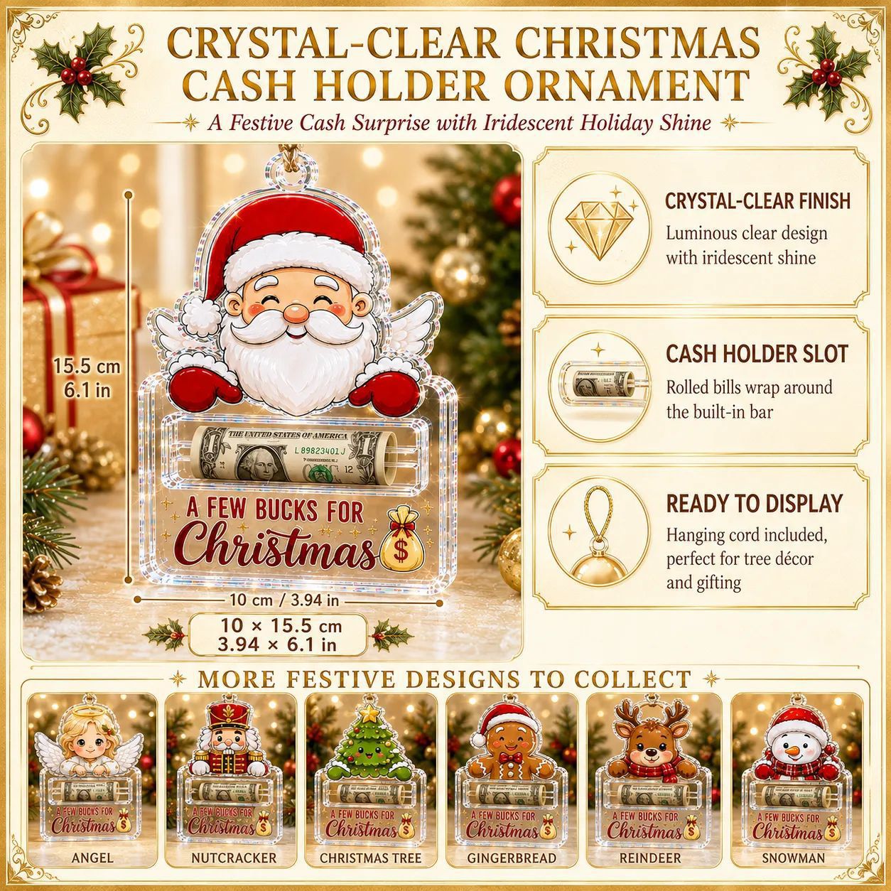 🔥Last Day49% OFF🎄A Few Bucks For Christmas™ Crystal Acrylic Money Holder Ornament