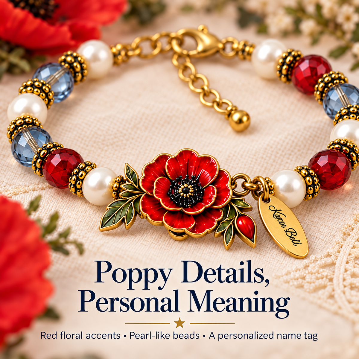 🌺 Personalized "Courage Lives On" Poppy Memorial Bracelet & Keepsake Box Set 🕊️