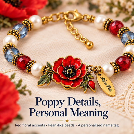 🌺 Personalized "Courage Lives On" Poppy Memorial Bracelet & Keepsake Box Set 🕊️