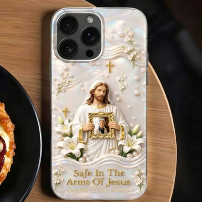 Safe in the Arms of Jesus" Personalized Memorial iPhone Case 🕊️🤍 | Custom Photo Keepsake