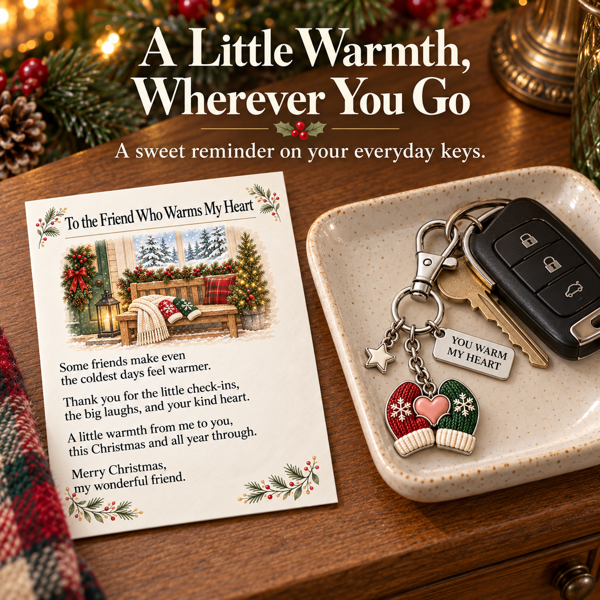 "You Warm My Heart" Mittens Keychain & Mini Keepsake Card ❄️❤️ | The Perfect Best Friend Christmas Gift & Stocking Stuffer