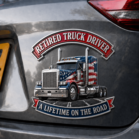👑🚚Retired HGV Driver “A Lifetime on the Road” Tribute Metal Car Emblem