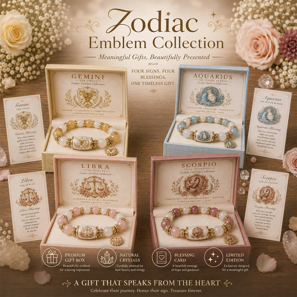 💫 12 Zodiac Bracelet – Natural Chalcedony, Your Sign, Your Energy