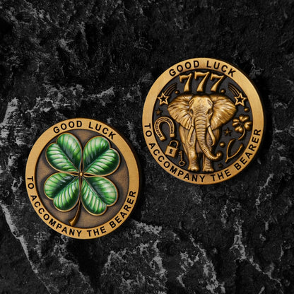 Lucky Elephant Coin with 4-Leaf Clover