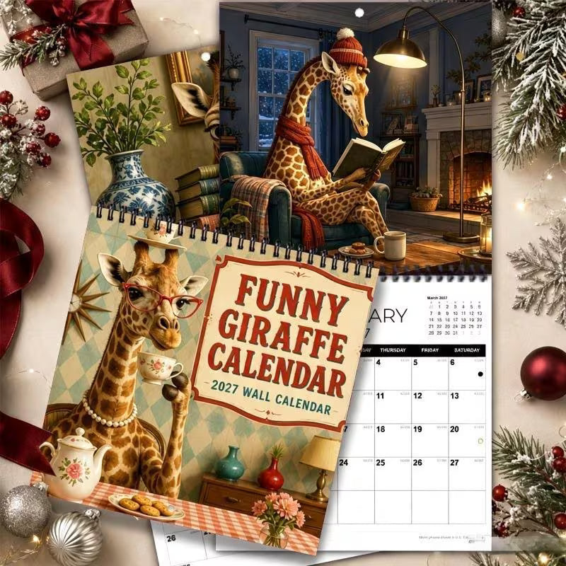 2027 Fun Retro Giraffe Wall Calendar & Monthly Planner | Cute Wall Art For Home & Office