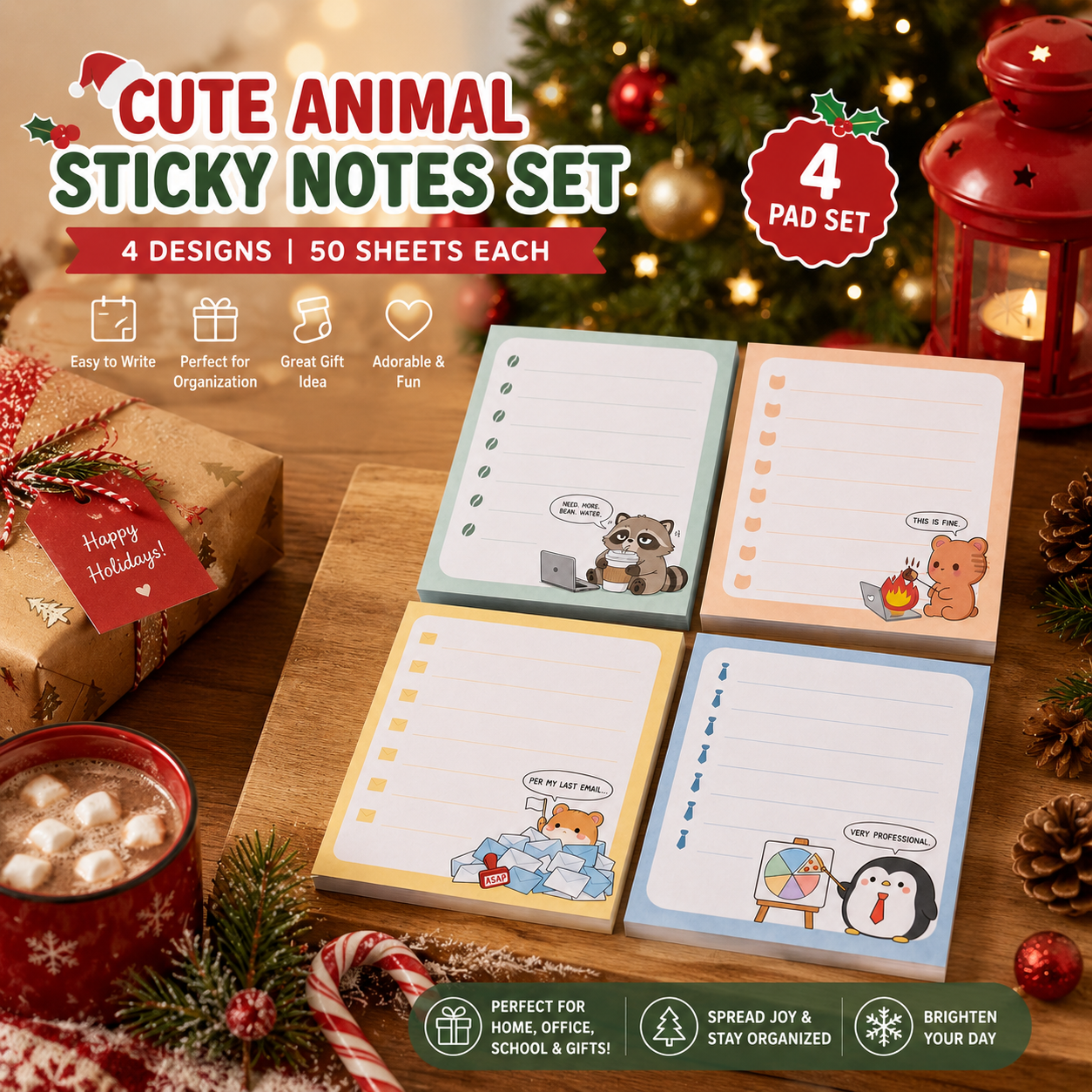 Ultimate Office Survival Sticky Notes | Funny Animal Memo Pads | Perfect Coworker Gift & Stocking Stuffer 🎄
