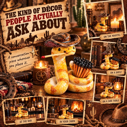 ⏳ Last Day 49% OFF – 🤠 The Cowboy RattlerTM Match Holder | Funny Western Snake Décor for Cabins, Mantels & Bars 🐍