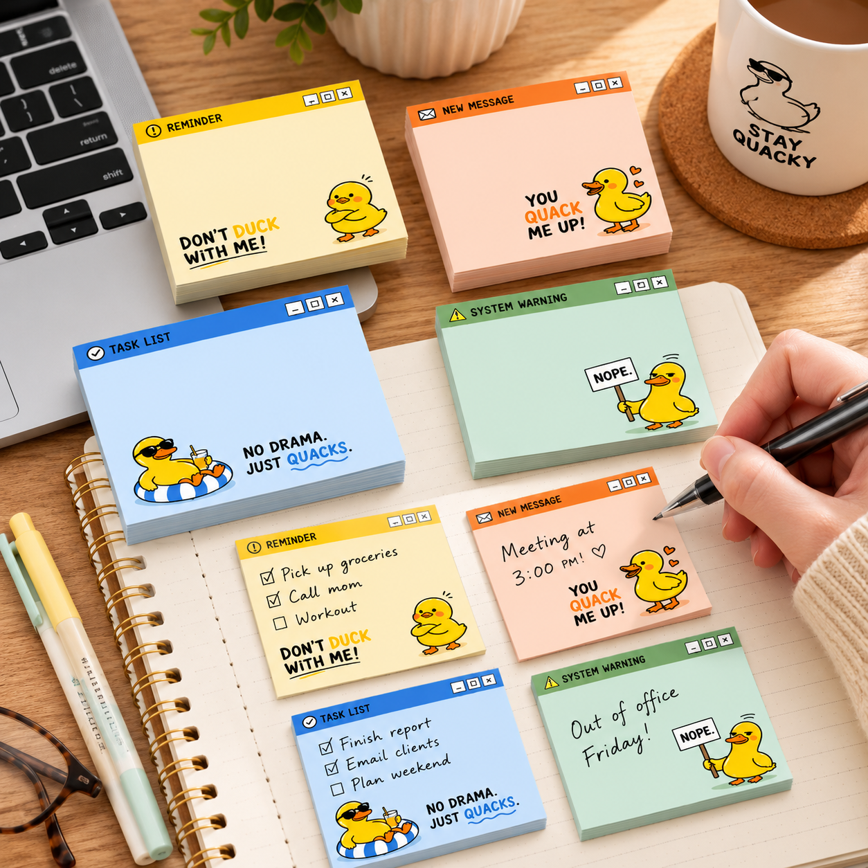 🦆 Quack Up Your Reminders! Cute & Sassy Duck Sticky Notes (4-Pack) 🌟