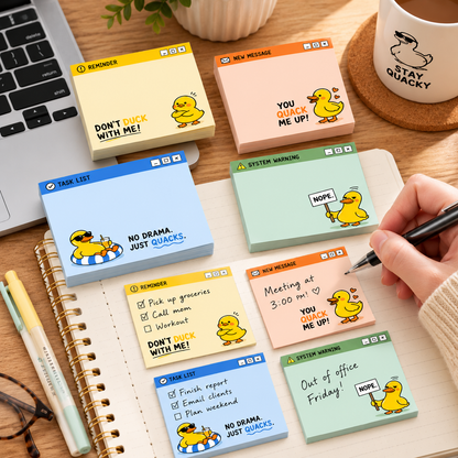 🦆 Quack Up Your Reminders! Cute & Sassy Duck Sticky Notes (4-Pack) 🌟