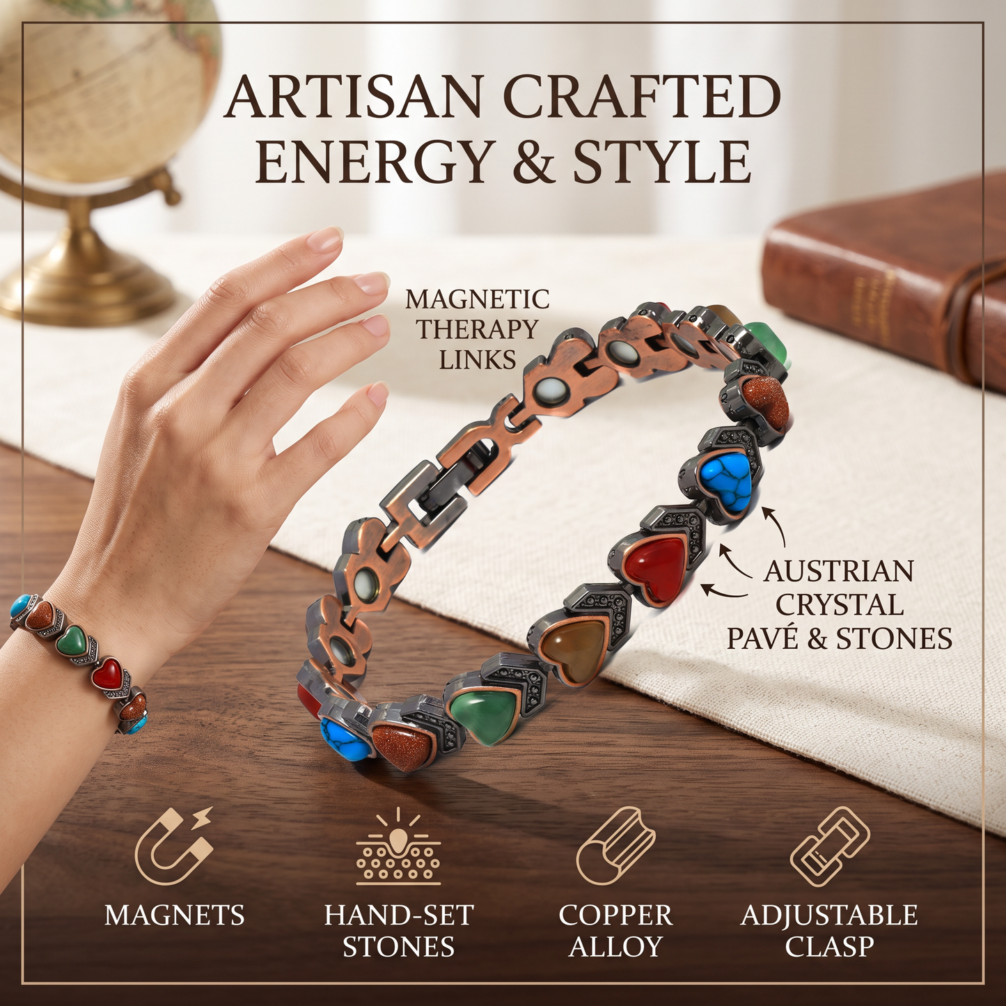 🔥🎁Copper Bracelet for Women, Pure Copper Magnetic Bracelets, Natural Unique Gemstone
