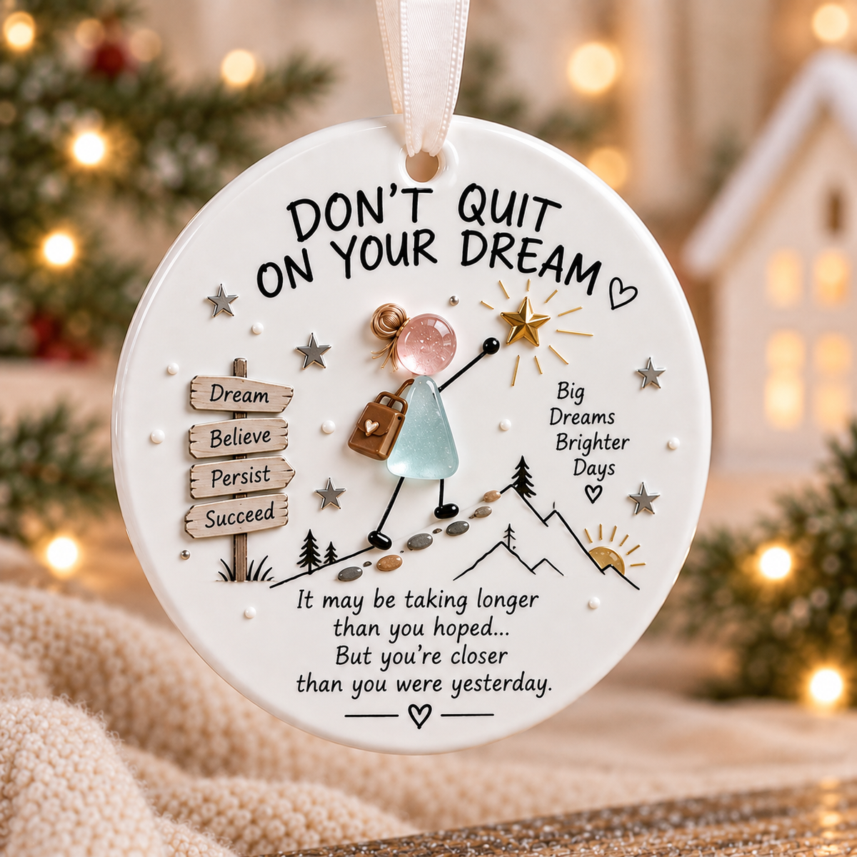 Inspirational Sea Glass Style Girl Ceramic Christmas Ornament