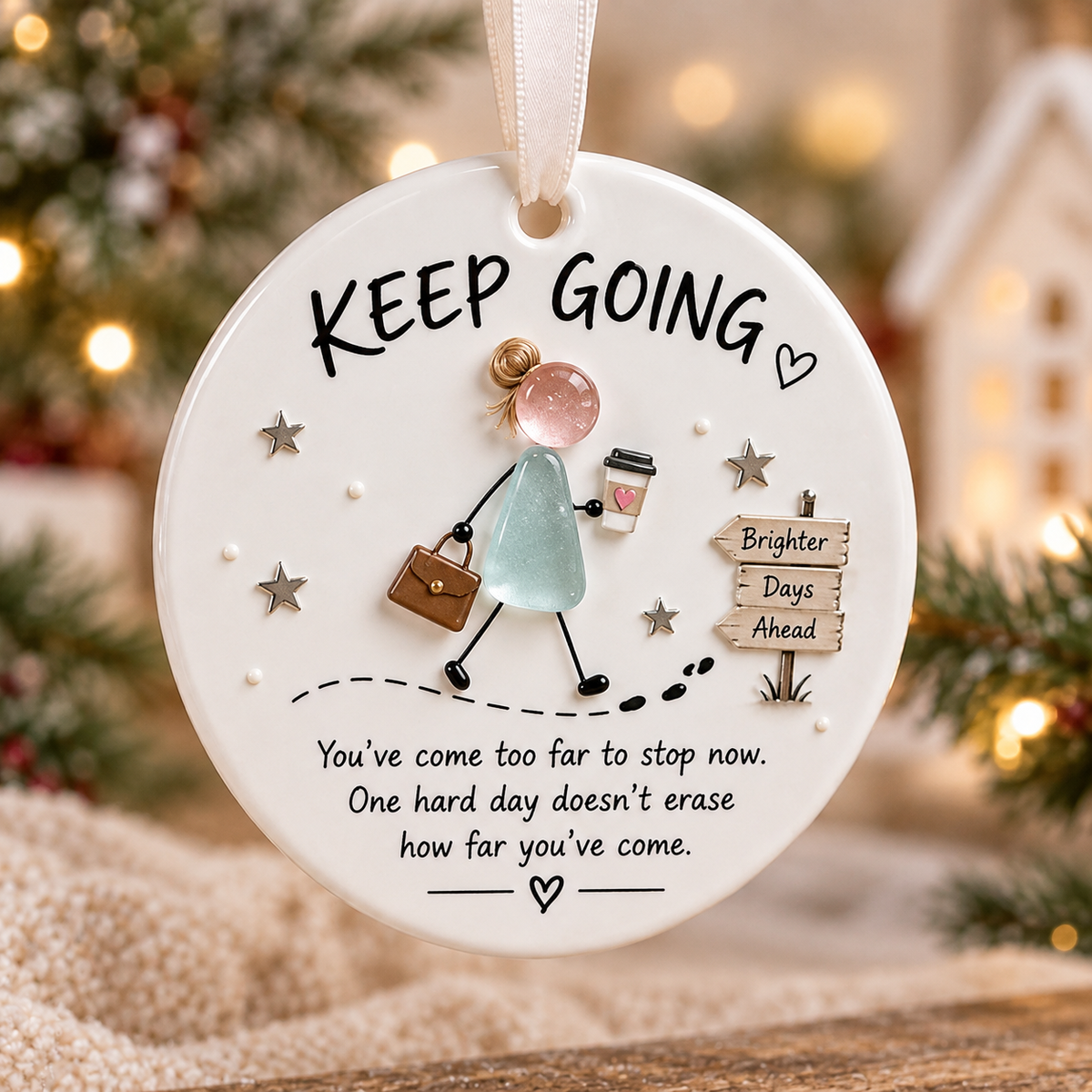Inspirational Sea Glass Style Girl Ceramic Christmas Ornament