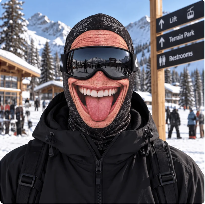 😂 Funny Realistic Face Ski Mask – Hilarious Winter Party Gear for Outdoor Groups
