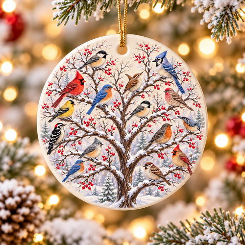 🐦 Winter Birds Ceramic Christmas Ornament