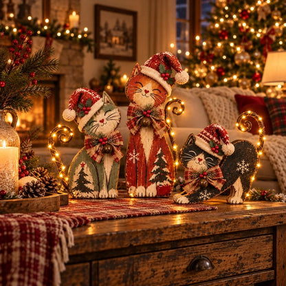 Vintage Christmas Cat Trio