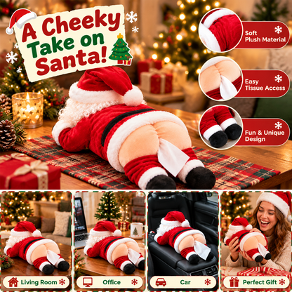 😂Funny Santa Butt Tissue Box – Plush Christmas Tissue Holder & Gag Gift🎁